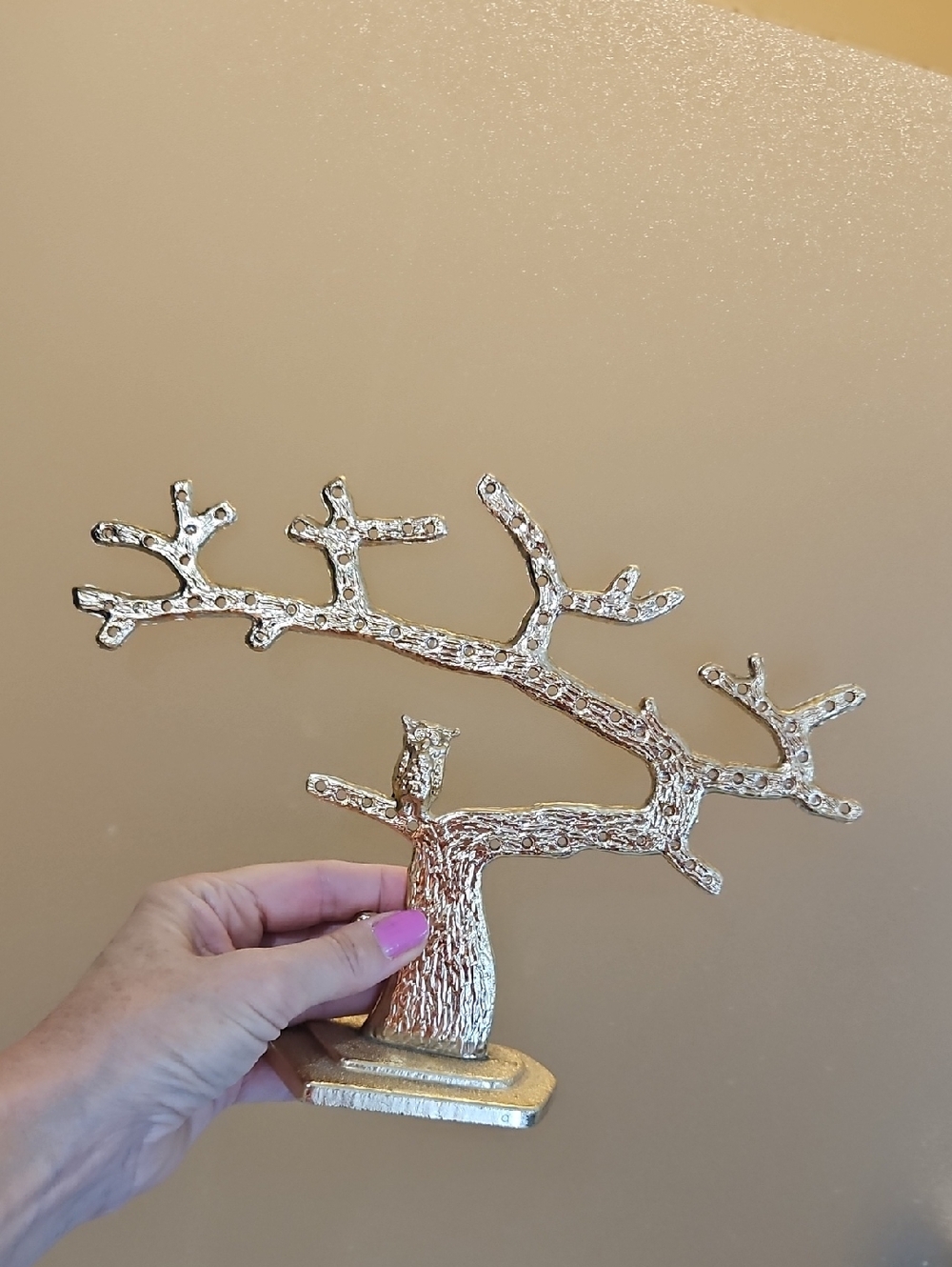 Gold Decorative Tree Jewelry Holder with Owl Accent